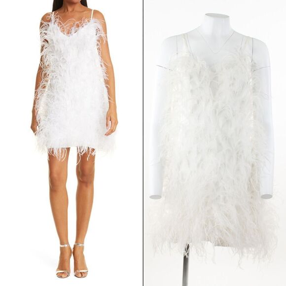 cult gaia Dresses & Skirts - Cult Gaia Zariah Ostritch Feather Dress in Off White